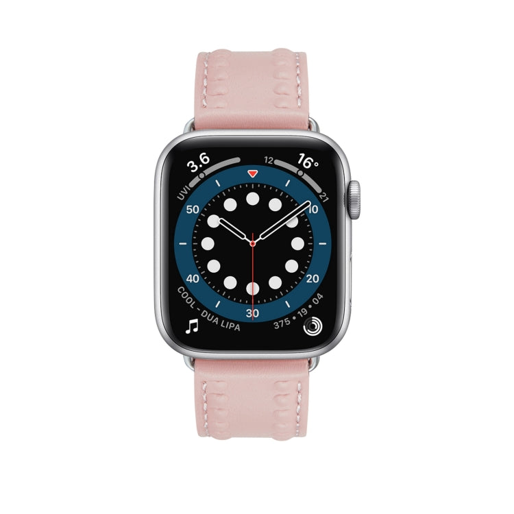 Embossed Love Genuine Leather Watch Band For Apple Watch 5 44mm(Pink) - Watch Bands by PMC TechLife | Online Shopping South Africa | PMC TechLife