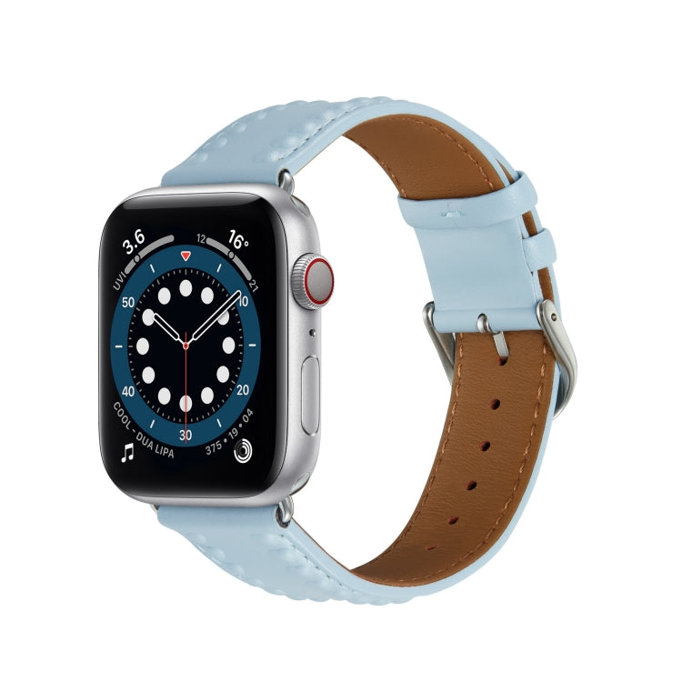Embossed Love Genuine Leather Watch Band For Apple Watch 5 44mm(Blue) - Watch Bands by PMC TechLife | Online Shopping South Africa | PMC TechLife