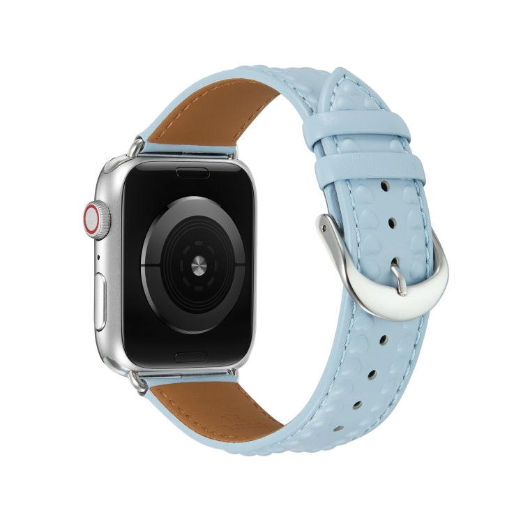 Embossed Love Genuine Leather Watch Band For Apple Watch 5 44mm(Blue) - Watch Bands by PMC TechLife | Online Shopping South Africa | PMC TechLife