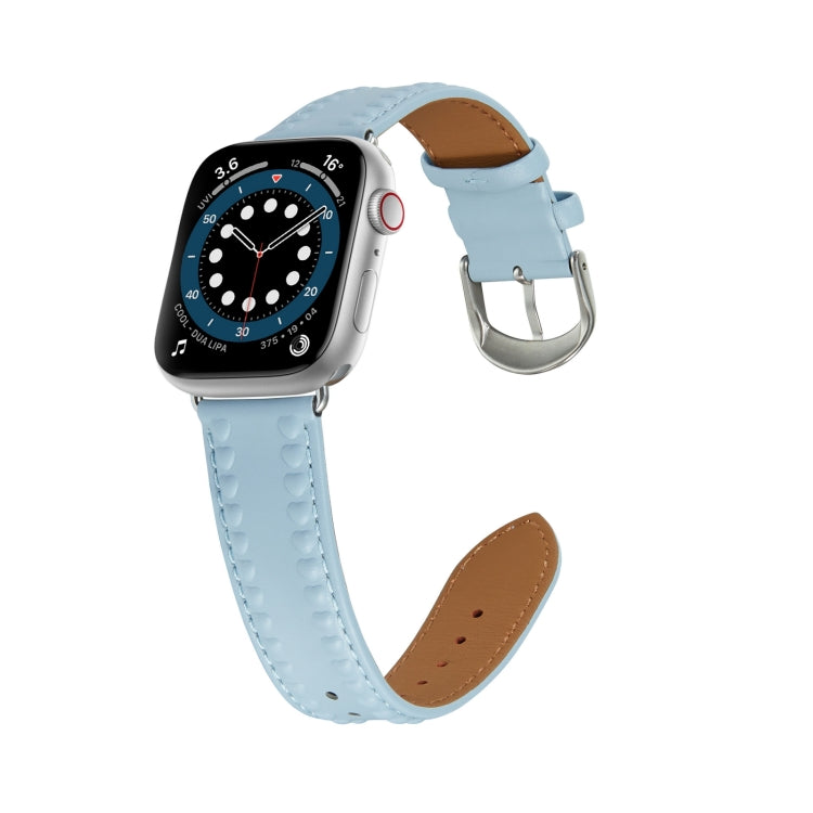 Embossed Love Genuine Leather Watch Band For Apple Watch 5 44mm(Blue) - Watch Bands by PMC TechLife | Online Shopping South Africa | PMC TechLife