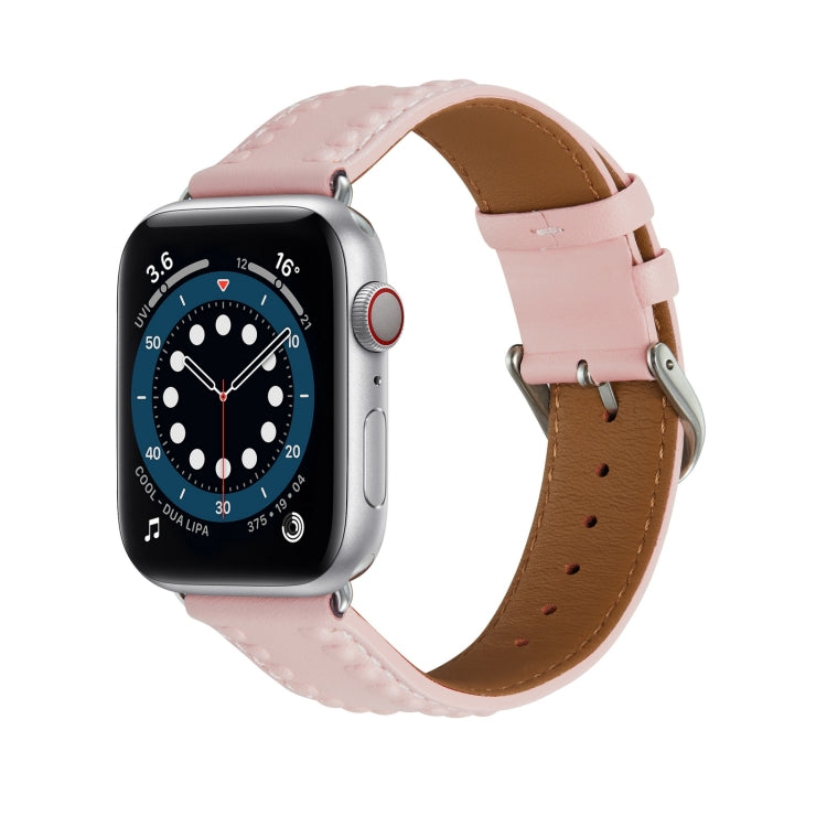 Embossed Love Genuine Leather Watch Band For Apple Watch 5 40mm(Pink) - Watch Bands by PMC TechLife | Online Shopping South Africa | PMC TechLife