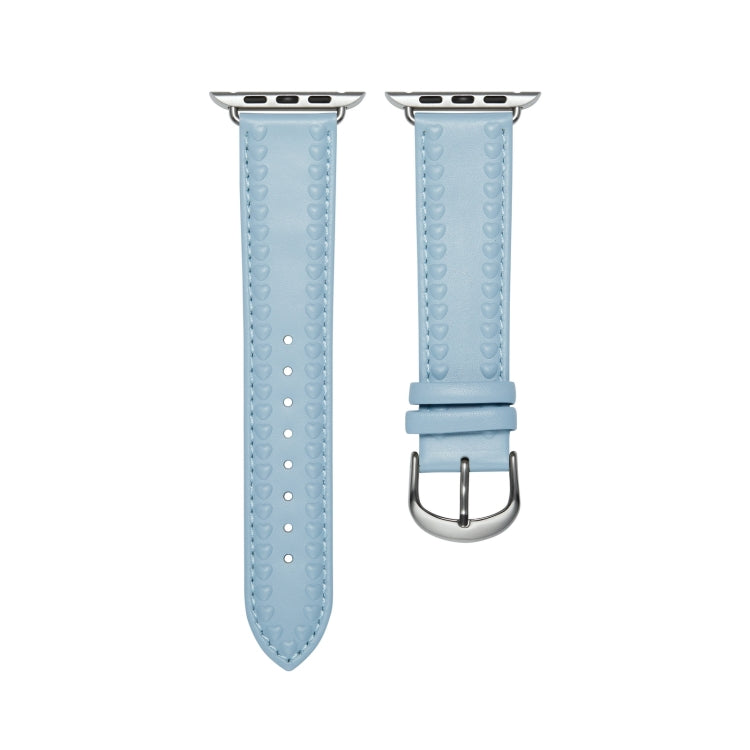 Embossed Love Genuine Leather Watch Band For Apple Watch 5 40mm(Blue) - Watch Bands by PMC TechLife | Online Shopping South Africa | PMC TechLife
