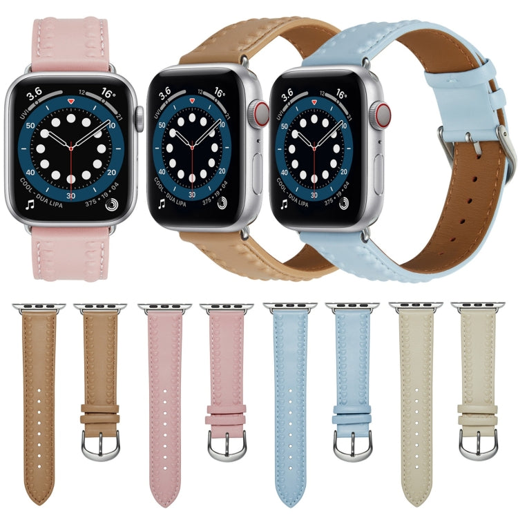 Embossed Love Genuine Leather Watch Band For Apple Watch SE 44mm(Pink) - Watch Bands by PMC Jewellery | Online Shopping South Africa | PMC Jewellery