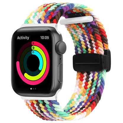 Magnetic Fold Clasp Woven Watch Band For Apple Watch 8 45mm(Rainbow Color) - Watch Bands by PMC Jewellery | Online Shopping South Africa | PMC Jewellery