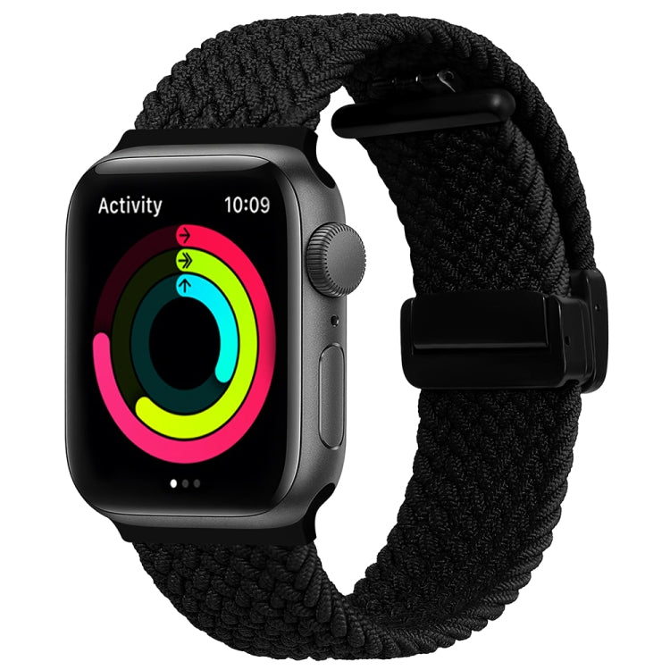 Magnetic Fold Clasp Woven Watch Band For Apple Watch 7 41mm(Black) - Watch Bands by PMC Jewellery | Online Shopping South Africa | PMC Jewellery