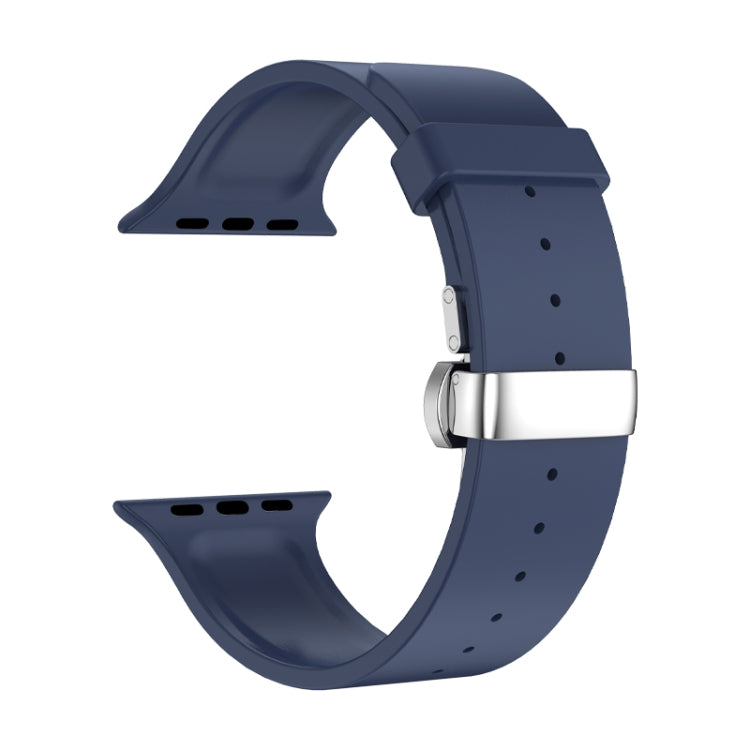 Metal Butterfly Buckle Silicone Watch Band For Apple Watch 8 41mm(Blue) - Watch Bands by PMC Jewellery | Online Shopping South Africa | PMC Jewellery