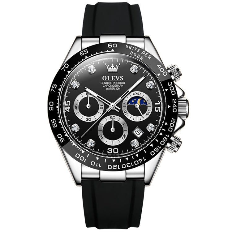 OLEVS 2875 Men Multifunctional Sports Chronograph Waterproof Quartz Watch(Black) - Silicone Strap Watches by OLEVS | Online Shopping South Africa | PMC Jewellery | Buy Now Pay Later Mobicred