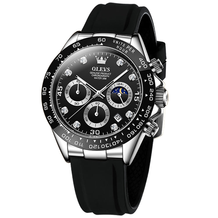 OLEVS 2875 Men Multifunctional Sports Chronograph Waterproof Quartz Watch(Black) - Silicone Strap Watches by OLEVS | Online Shopping South Africa | PMC Jewellery | Buy Now Pay Later Mobicred