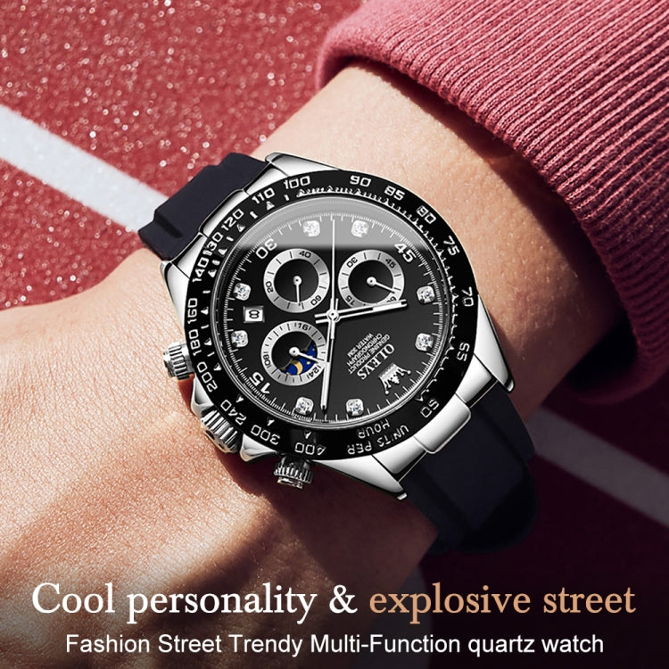 OLEVS 2875 Men Multifunctional Sports Chronograph Waterproof Quartz Watch(Black) - Silicone Strap Watches by OLEVS | Online Shopping South Africa | PMC Jewellery