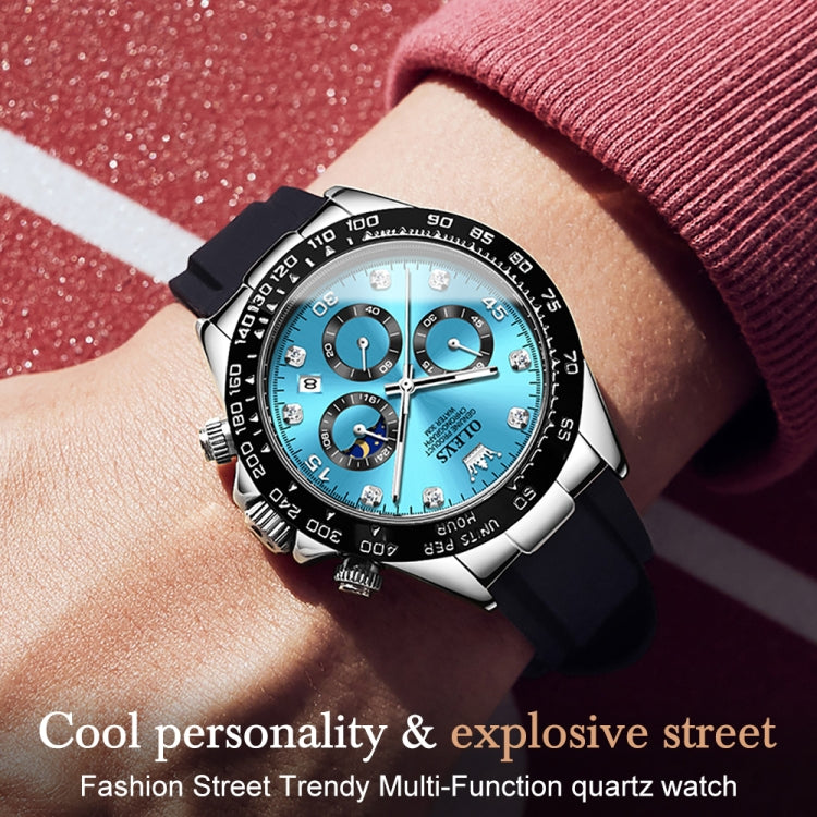 OLEVS 2875 Men Multifunctional Sports Chronograph Waterproof Quartz Watch(Blue) - Silicone Strap Watches by OLEVS | Online Shopping South Africa | PMC Jewellery