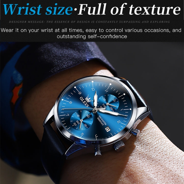 OLEVS 2880 Men Multifunctional Business Waterproof Leather Strap Quartz Watch(Blue) - Leather Strap Watches by OLEVS | Online Shopping South Africa | PMC Jewellery | Buy Now Pay Later Mobicred