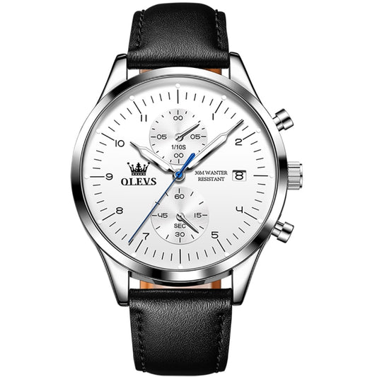 OLEVS 2880 Men Multifunctional Business Waterproof Leather Strap Quartz Watch(White) - Leather Strap Watches by OLEVS | Online Shopping South Africa | PMC Jewellery