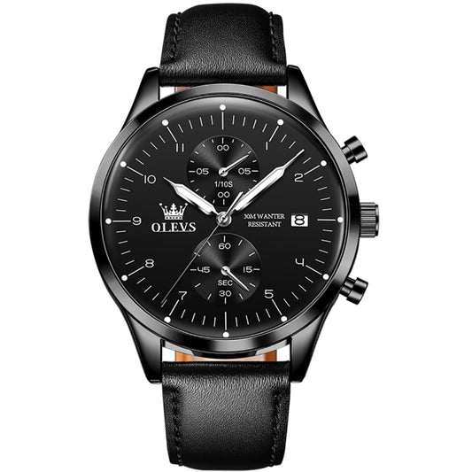 OLEVS 2880 Men Multifunctional Business Waterproof Leather Strap Quartz Watch(Black) - Leather Strap Watches by OLEVS | Online Shopping South Africa | PMC Jewellery