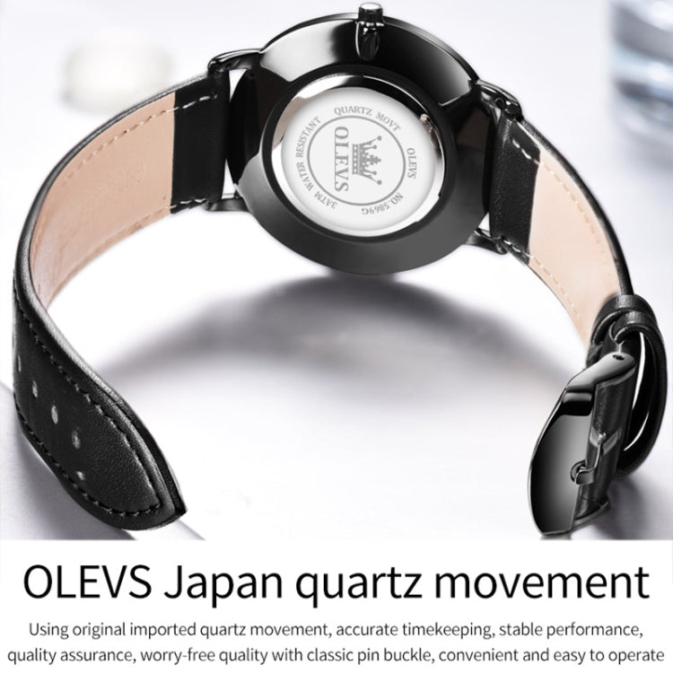 OLEVS 5869 Men Business Waterproof Genuine Leather Strap Quartz Watch(Black) - Leather Strap Watches by OLEVS | Online Shopping South Africa | PMC Jewellery