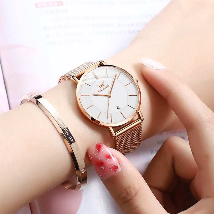 OLEVS 5869 Ladies Business Waterproof Steel Strap Quartz Watch(White + Rose Gold) - Metal Strap Watches by OLEVS | Online Shopping South Africa | PMC Jewellery