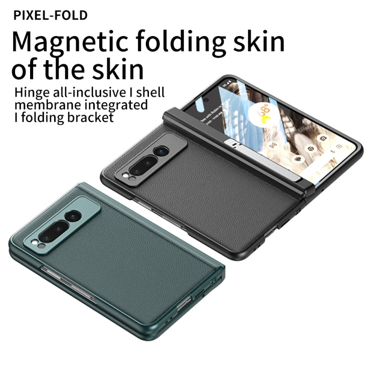 For Google Pixel Fold GKK Integrated Fold Hinge Leather Phone Case with Holder(Carbon Fibre Black) - Google Cases by GKK | Online Shopping South Africa | PMC Jewellery