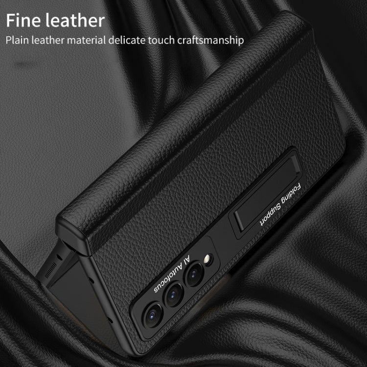 For Samsung Galaxy Z Fold4 GKK Integrated Fold Hinge Leather Phone Case with Holder(Carbon Fibre Black) - Galaxy Z Fold4 5G Cases by GKK | Online Shopping South Africa | PMC Jewellery