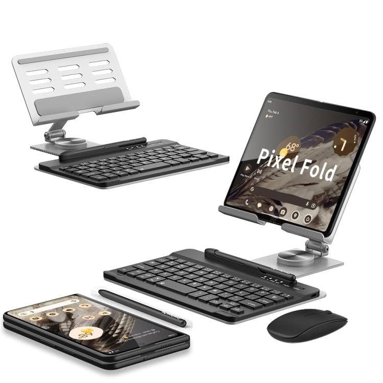 For Google Pixel Fold GKK Folding Bluetooth Keyboard Holder with Pen + Holder + Keyboard + Mouse(Silver) - Google Cases by GKK | Online Shopping South Africa | PMC Jewellery | Buy Now Pay Later Mobicred