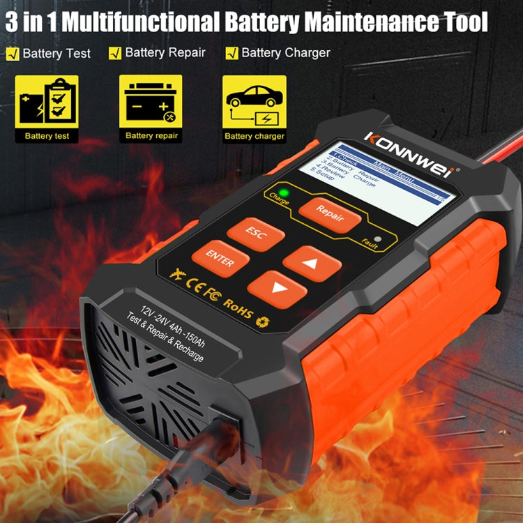 KONNWEI KW520 12V / 24V 3 in 1 Car Battery Tester with Detection & Repair & Charging Function(EU Plug) - Code Readers & Scan Tools by KONNWEI | Online Shopping South Africa | PMC Jewellery