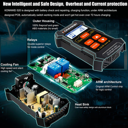 KONNWEI KW520 12V / 24V 3 in 1 Car Battery Tester with Detection & Repair & Charging Function(US Plug) - Code Readers & Scan Tools by KONNWEI | Online Shopping South Africa | PMC Jewellery | Buy Now Pay Later Mobicred