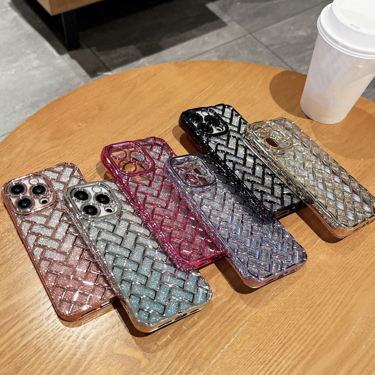 For iPhone 12 Pro Max Woven Grid 3D Electroplating Laser Engraving Glitter Paper Phone Case(Silver) - iPhone 12 Pro Max Cases by PMC Jewellery | Online Shopping South Africa | PMC Jewellery