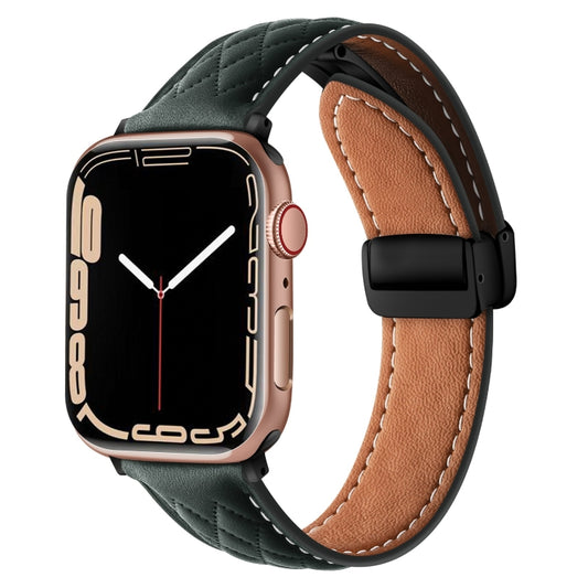 For Apple Watch 3 38mm Folding Buckle Rhombus Leather Watch Band(Green) - Watch Bands by PMC Jewellery | Online Shopping South Africa | PMC Jewellery