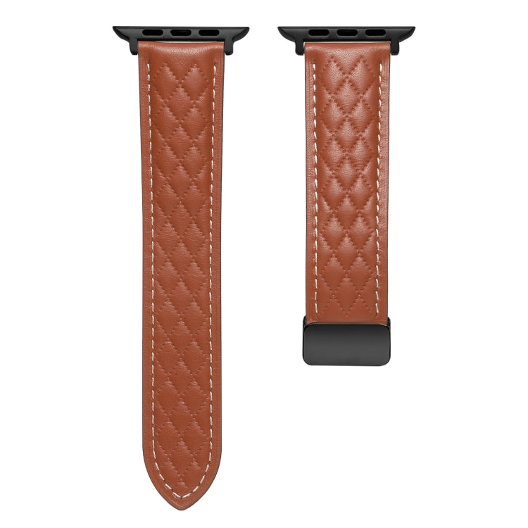 For Apple Watch 3 38mm Folding Buckle Rhombus Leather Watch Band(Brown) - Watch Bands by PMC TechLife | Online Shopping South Africa | PMC TechLife