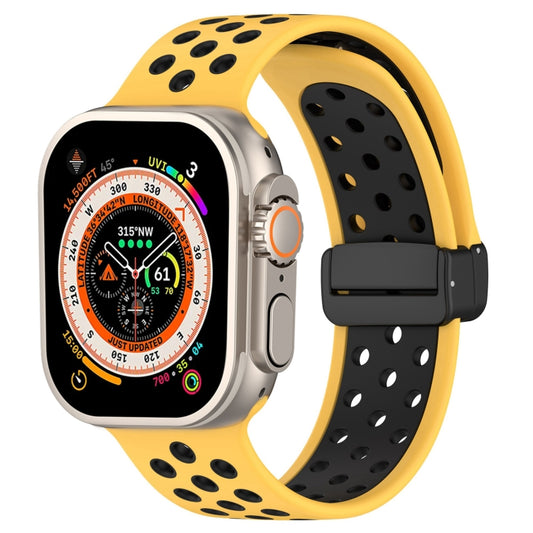 For Apple Watch Ultra 49mm Magnetic Buckle Silicone Watch Band(Yellow Black) - Watch Bands by PMC Jewellery | Online Shopping South Africa | PMC Jewellery