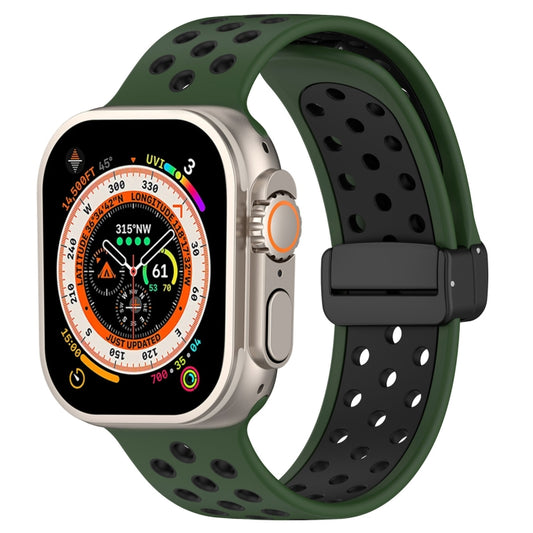 For Apple Watch Ultra 49mm Magnetic Buckle Silicone Watch Band(Army Green Black) - Watch Bands by PMC Jewellery | Online Shopping South Africa | PMC Jewellery