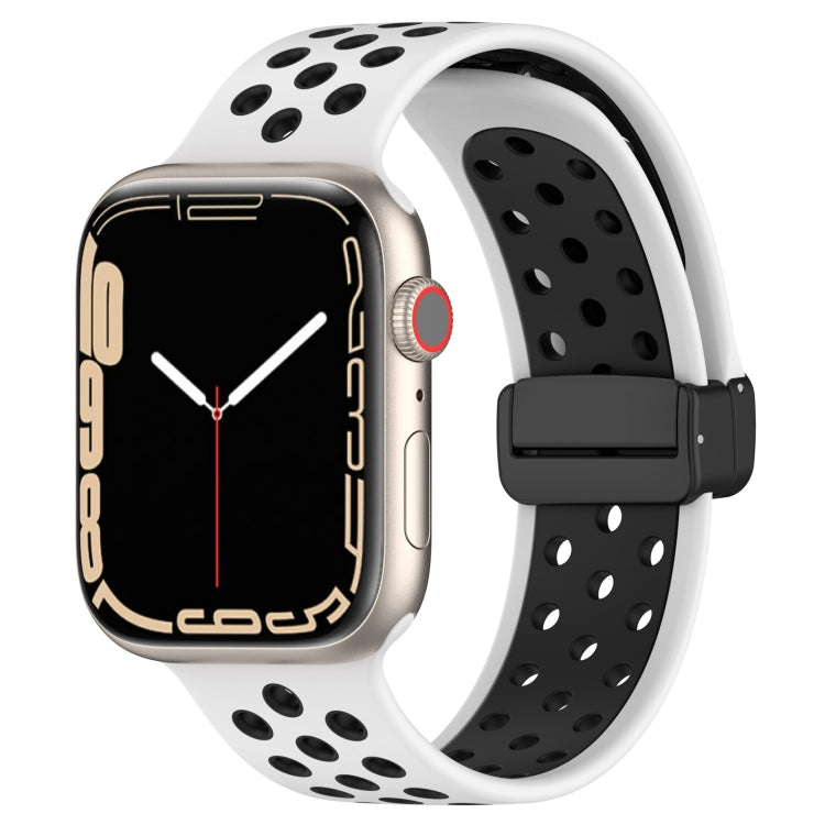 For Apple Watch 8 41mm Magnetic Buckle Silicone Watch Band(White Black) - Watch Bands by PMC TechLife | Online Shopping South Africa | PMC TechLife