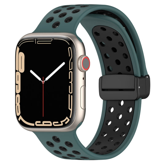 For Apple Watch 7 45mm Magnetic Buckle Silicone Watch Band(Olive Black) - Watch Bands by PMC Jewellery | Online Shopping South Africa | PMC Jewellery