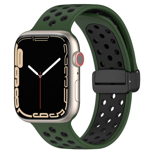 For Apple Watch 7 45mm Magnetic Buckle Silicone Watch Band(Army Green Black) - Watch Bands by PMC Jewellery | Online Shopping South Africa | PMC Jewellery