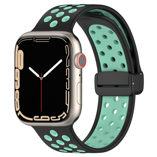 For Apple Watch SE 40mm Magnetic Buckle Silicone Watch Band(Black Cyan) - Watch Bands by PMC Jewellery | Online Shopping South Africa | PMC Jewellery