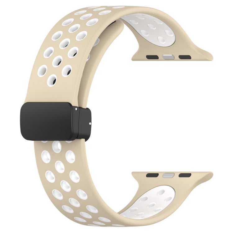 For Apple Watch SE 40mm Magnetic Buckle Silicone Watch Band(Khaki White) - Watch Bands by PMC Jewellery | Online Shopping South Africa | PMC Jewellery