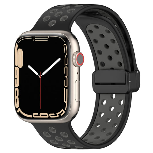 For Apple Watch SE 44mm Magnetic Buckle Silicone Watch Band(Black Grey) - Watch Bands by PMC Jewellery | Online Shopping South Africa | PMC Jewellery