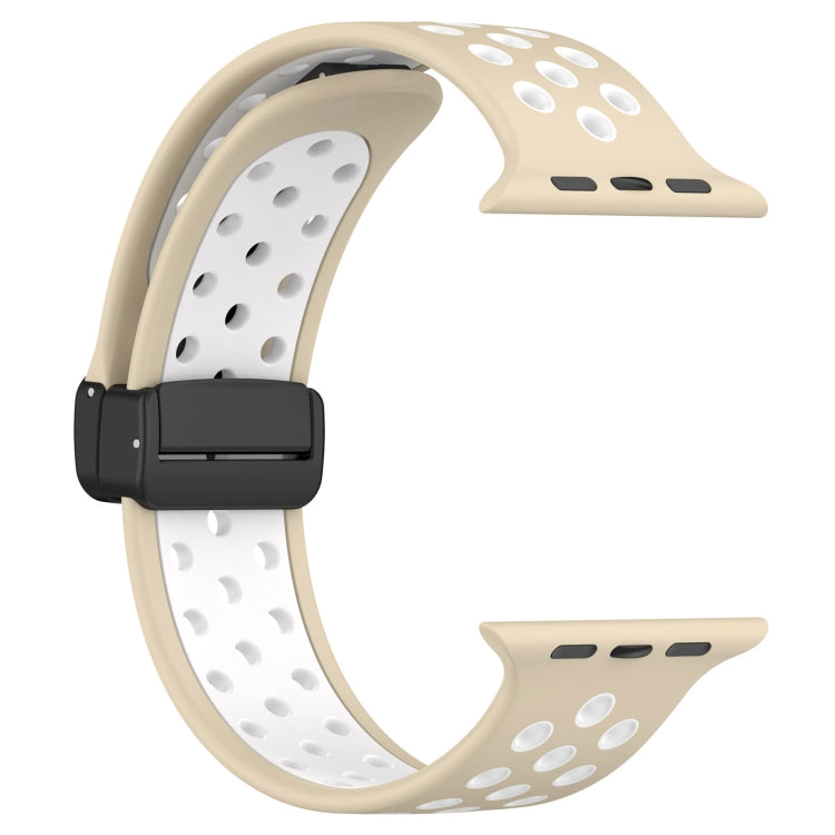 For Apple Watch 42mm Magnetic Buckle Silicone Watch Band(Khaki White) - Watch Bands by PMC Jewellery | Online Shopping South Africa | PMC Jewellery