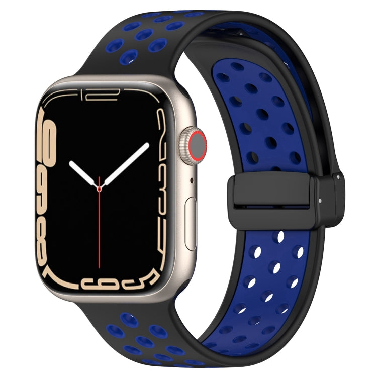 For Apple Watch 38mm Magnetic Buckle Silicone Watch Band(Black Blue) - Watch Bands by PMC TechLife | Online Shopping South Africa | PMC TechLife