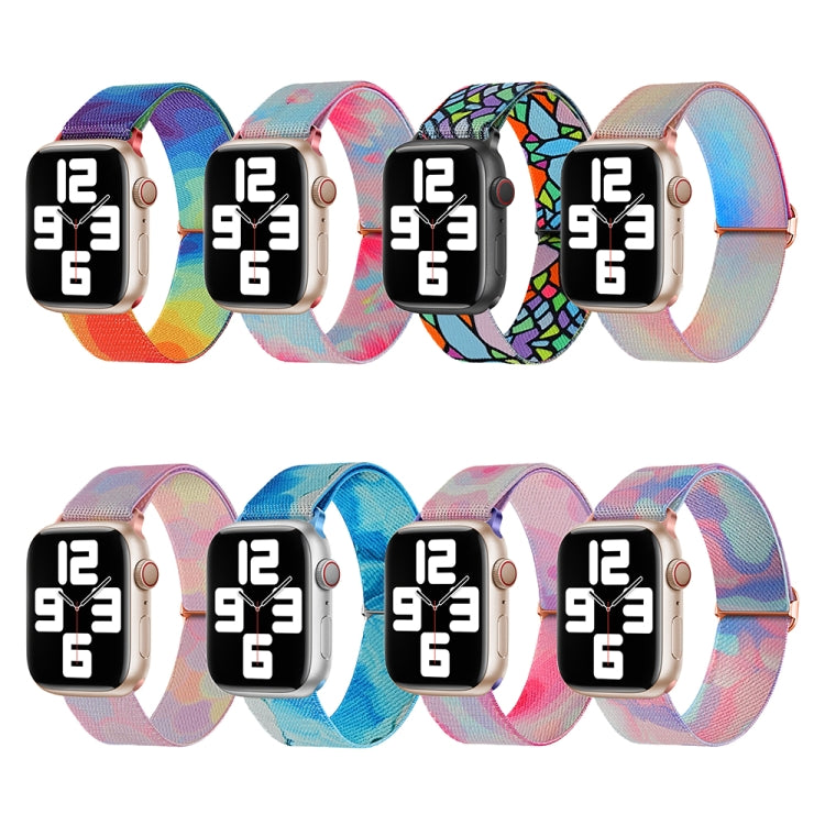 For Apple Watch SE 2022 40mm Painted Pattern Nylon Replacement Watch Band(Ladder Purple Blue) - Watch Bands by PMC TechLife | Online Shopping South Africa | PMC TechLife