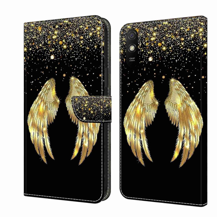 For Xiaomi Redmi 9A Crystal 3D Shockproof Protective Leather Phone Case(Golden Wings) - Xiaomi Cases by PMC Jewellery | Online Shopping South Africa | PMC Jewellery