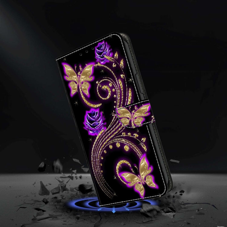 For Xiaomi Redmi Note 12 Pro Global Crystal 3D Shockproof Protective Leather Phone Case(Purple Flower Butterfly) - Xiaomi Cases by PMC Jewellery | Online Shopping South Africa | PMC Jewellery