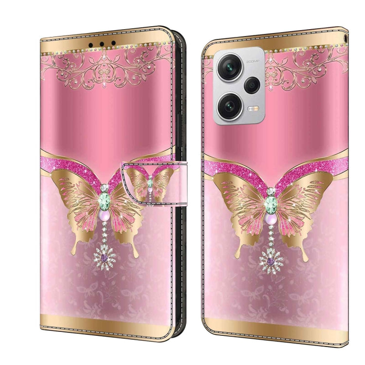 For Xiaomi Redmi Note 12 Pro+ Crystal 3D Shockproof Protective Leather Phone Case(Pink Bottom Butterfly) - free shipping - PMC TechLife - Order now!