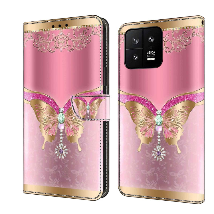 For Xiaomi 13 Crystal 3D Shockproof Protective Leather Phone Case(Pink Bottom Butterfly) - 13 Cases by PMC Jewellery | Online Shopping South Africa | PMC Jewellery