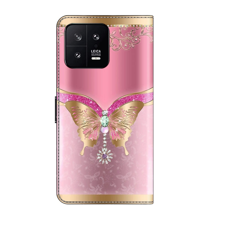 For Xiaomi 13 Crystal 3D Shockproof Protective Leather Phone Case(Pink Bottom Butterfly) - 13 Cases by PMC Jewellery | Online Shopping South Africa | PMC Jewellery