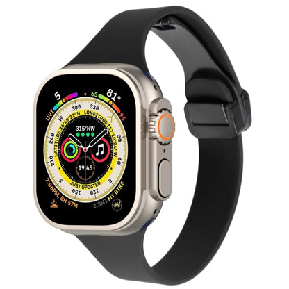 For Apple Watch Ultra 49mm Magnetic Buckle Slim Silicone Watch Band(Black) - Watch Bands by PMC Jewellery | Online Shopping South Africa | PMC Jewellery