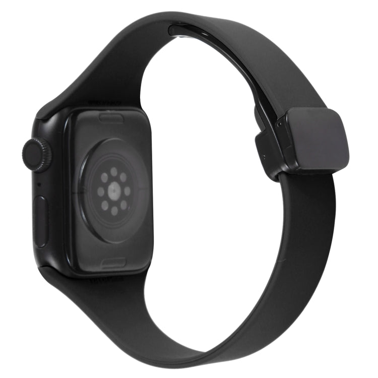 For Apple Watch 8 41mm Magnetic Buckle Slim Silicone Watch Band(Black) - Watch Bands by PMC Jewellery | Online Shopping South Africa | PMC Jewellery