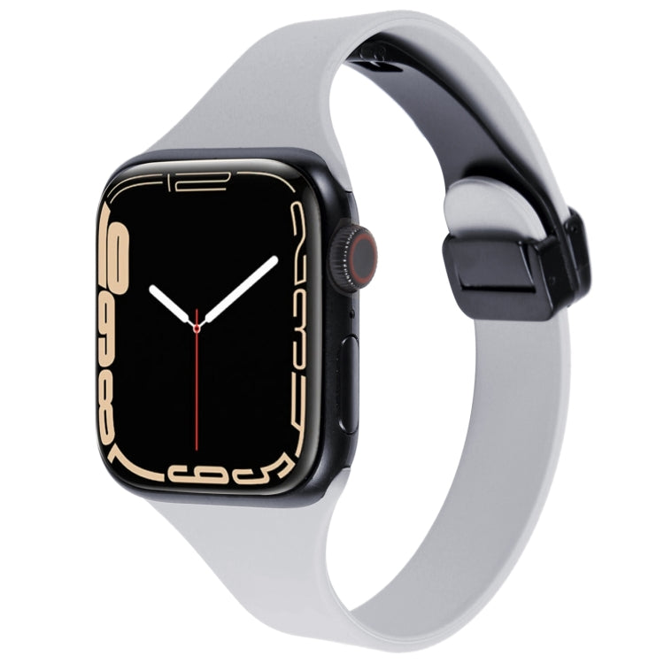 For Apple Watch 8 45mm  Magnetic Buckle Slim Silicone Watch Band(Light Grey) - Watch Bands by PMC TechLife | Online Shopping South Africa | PMC TechLife