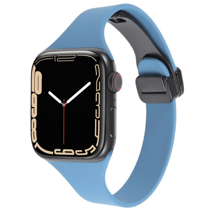 For Apple Watch SE 2022 44mm Magnetic Buckle Slim Silicone Watch Band(Blue) - Watch Bands by PMC Jewellery | Online Shopping South Africa | PMC Jewellery