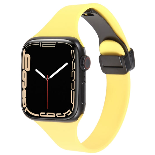 For Apple Watch 7 41mm Magnetic Buckle Slim Silicone Watch Band(Light Yellow) - Watch Bands by PMC Jewellery | Online Shopping South Africa | PMC Jewellery