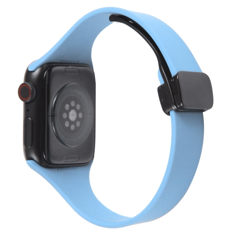 For Apple Watch 7 41mm Magnetic Buckle Slim Silicone Watch Band(Light Blue) - Watch Bands by PMC TechLife | Online Shopping South Africa | PMC TechLife
