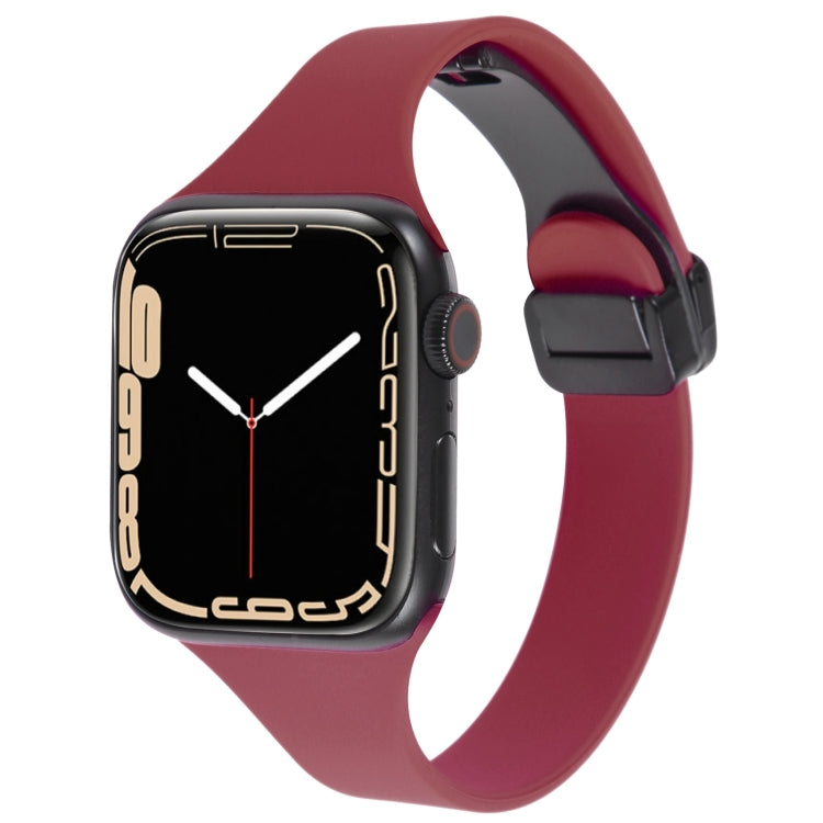 For Apple Watch 6 44mm Magnetic Buckle Slim Silicone Watch Band(Wine Red) - Watch Bands by PMC Jewellery | Online Shopping South Africa | PMC Jewellery